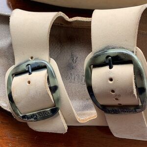Birkenstocks size 40 narrow , leather, tortoiseshell, large buckles